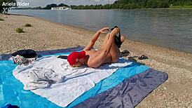 Ariela Rider Flashes Shaved Pussy and Rides Outdoors on Danube Bank Publicly!