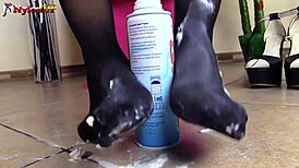 brunette pantyhose footjob messy cum on heels italian fetish