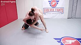 Hey, Bella Rossi wrestles naked rough against Peter King!