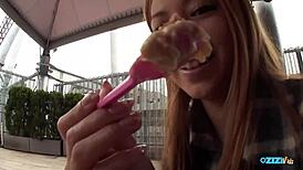 Redhead Cutie Fingers Herself Desperately Before Public Cum Handjob Cover