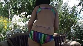 bella blaze teases tight pussy outdoors