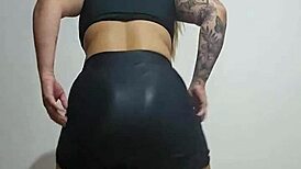 solo babe masturbates at table corner slapping her perky tits