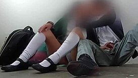 Mexican college students sneak hardcore fuck in storage room with socks on