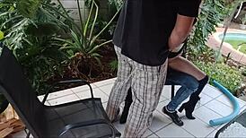 uhh my shy stepsis lost her virginity to me while my buddy jerked off outside... garden was wild!