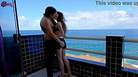 Beautiful Petite Italian Brunette Doll Flashes Big Natural Tits on Balcony Kisses Lover Leads to Rooftop Tight Pussy Fuck - Dollscult