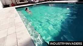 big black cock slams redhead's fat ass doggystyle in the shower