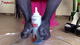 brunette pantyhose footjob messy cum on heels italian fetish