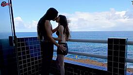 Beautiful Petite Italian Brunette Doll Flashes Big Natural Tits on Balcony Kisses Lover Leads to Rooftop Tight Pussy Fuck - Dollscult