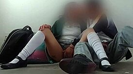 Mexican college students sneak hardcore fuck in storage room with socks on