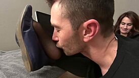 employee worships boss's nylon soles after hours