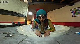 Pussy to mouth action heats up in the jacuzzi with Mia Niqab