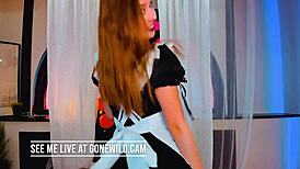 This cute maid slut squirts everywhere on webcam begging for more