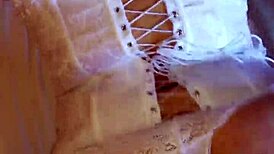 master pounds his stocking-clad whore doggystyle bending her over in corset thong