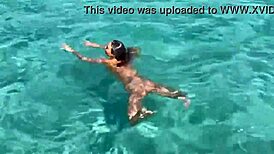sexy monika fox strips naked swims pool sea hot country getaway