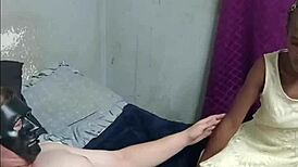 black braided teen slut rides masked man's cock in yellow dress