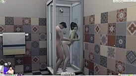 Cartoon pair bangs wildly before shower time