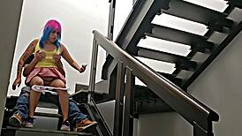 quickie with the hot mexican neighbor on the stairs almost caught