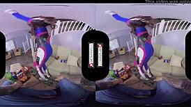 Overwatch DVA cosplay babe's shaved pussy hammered hard in immersive VR POV