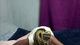 black braided teen slut rides masked man's cock in yellow dress