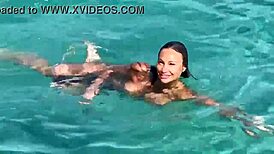 sexy monika fox strips naked swims pool sea hot country getaway