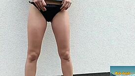 I'm recording this sexy shaved milf wife riding outdoors for you voyeur style