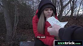 sleazy dude spots big natural tits beauty dominno outdoors in czech public and fucks her hard pov tittyfuck pussy style for cash