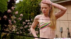 i crave licking my petite friend's shaved pussy outdoors in the sun