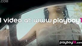 Asian teen Jade Luv slips tiny bikini for bubble play.