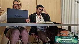 milf mama sneaks under office desk for big black cock anal gaping and cum on tits