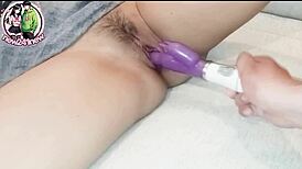 girl next door takes fake cock dive from hubby outdoors