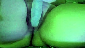 she rubs dildo on her plump labia and clit in bedroom till boredom hits