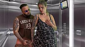 Pregnant neighbor blows me deep in elevator swallows every drop