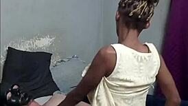 black braided teen slut rides masked man's cock in yellow dress