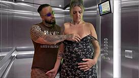 Pregnant neighbor blows me deep in elevator swallows every drop