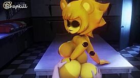 golden fredina dances as fuck doll puppet gets creampied and facialed in night club