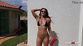 Bikini Pool Tease Explodes Into Bent-Over Doggystyle Cumshot Fuck