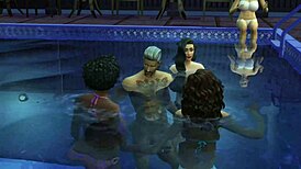 Ajay rams cheerleading squad's tight pussies poolside in sims 4 wicked whims