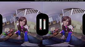 Overwatch DVA cosplay babe's shaved pussy hammered hard in immersive VR POV