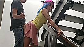 quickie with the hot mexican neighbor on the stairs almost caught