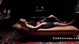 Bound Slave's Ass Fingered and Fucked in Intense Lezdom Session