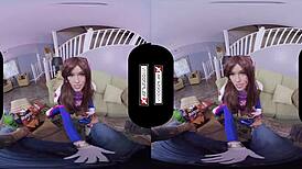 Overwatch DVA cosplay babe's shaved pussy hammered hard in immersive VR POV