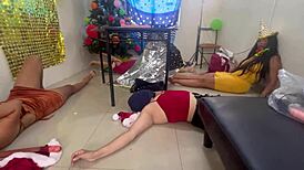 new years eve party turns wild with 3 women 1 man bisexual orgy anal ass big tits homemade