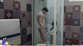 Cartoon pair bangs wildly before shower time