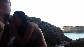 i'm so horny with my brunette teen girlfriend her big tits bounce as we orgasm by the beach waves