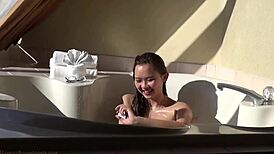 Cute Asian 18yo Teen Fingers Wet Tits in Hot-Tub Tease Machine