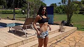 Bikini Pool Tease Explodes Into Bent-Over Doggystyle Cumshot Fuck