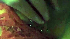 she caresses her huge natural tits before fingering smooth wet pink pussy