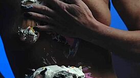 I love getting messy with birthday cake all over my milf tits