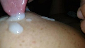 Hot Wife Begs Cuck Husband for Massive Cumshot on Big Natural Tits Then Licks It Up
