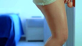 sexy asian college coed 18-19 in dress and sneakers fucks shaved wet ass pussy with dildo till orgasm